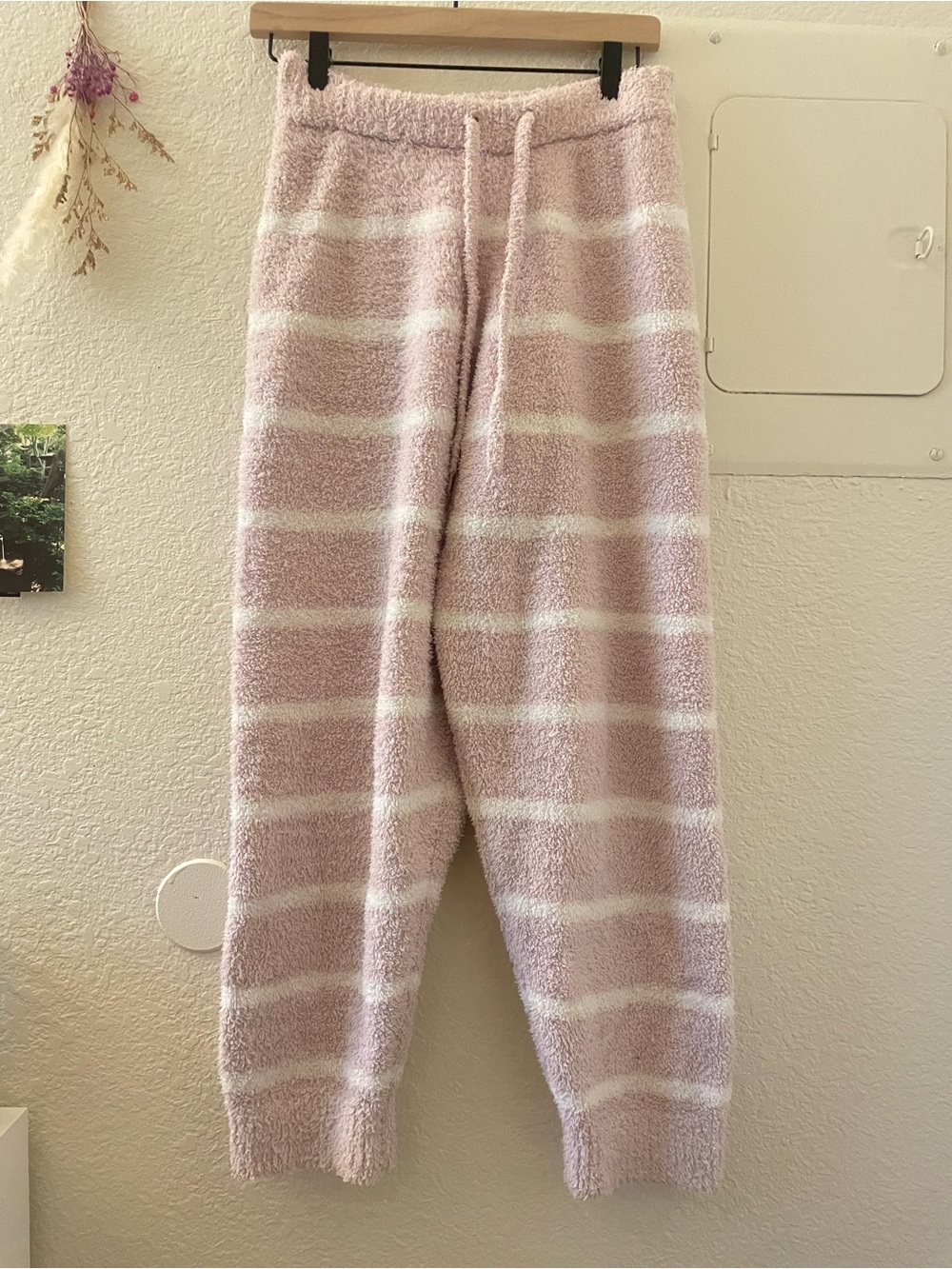 Gelato Pique Cozy Pink & Cream Striped Fuzzy Lounge Fluffy Pants Kawaii